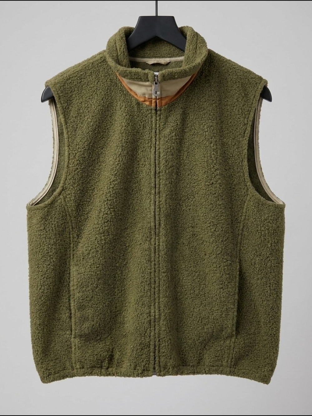 Lands' End Olive Green Sherpa Fleece Vest with‎ Contrast Trim